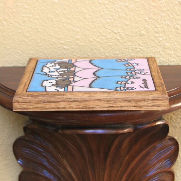 1986 Cleo Teissedre Tile Trivet of Three Navajo Women in Pink and Light Blue - Picture 6 of 9